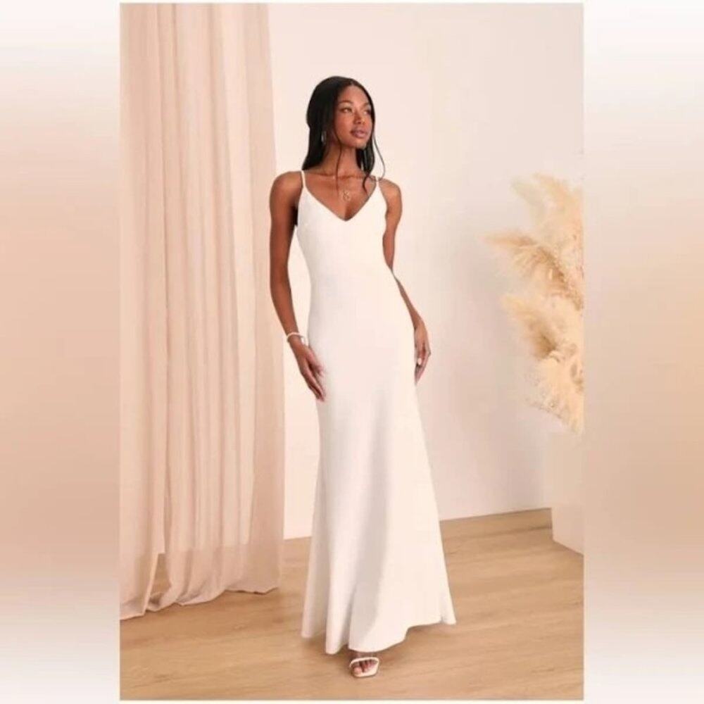 Lulus Infinite Glory Maxi Dress Gown Women Medium White Wedding Rehearsal Dinner